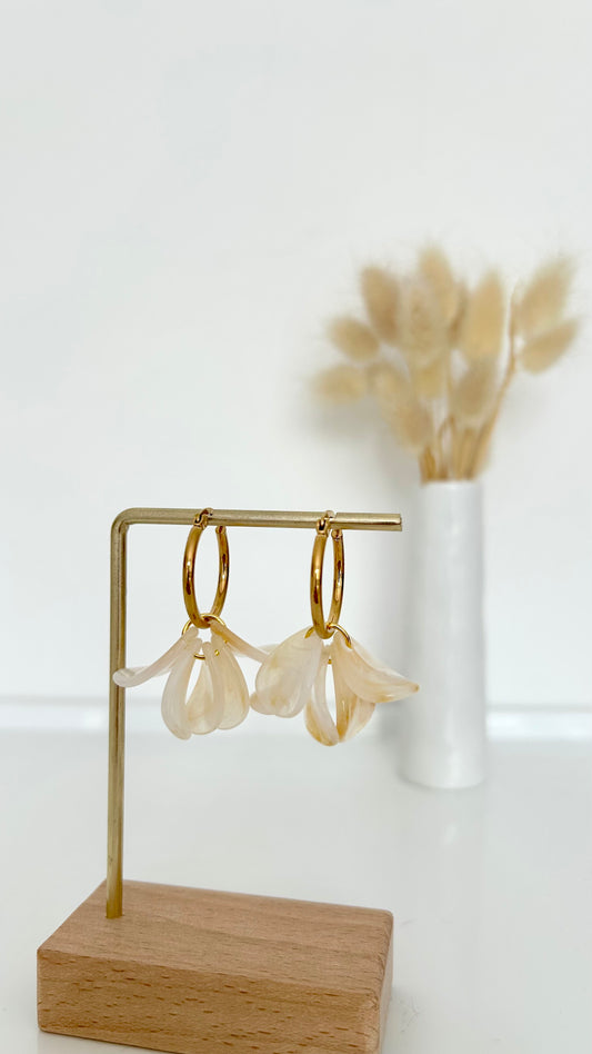 Boucles d'oreilles Floriane ivoire marbré
