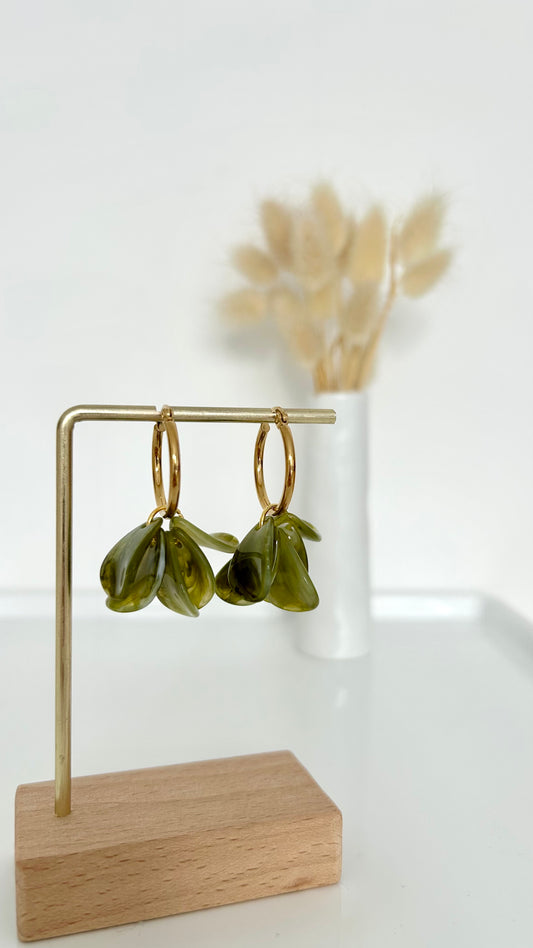 Boucles d'oreilles Floriane vert olive