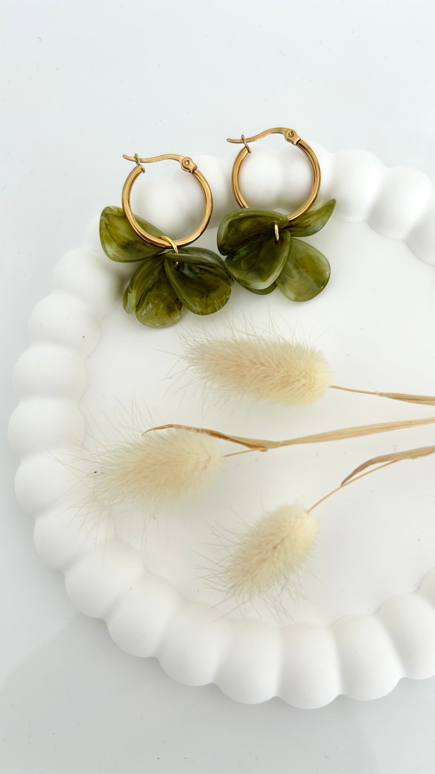 Boucles d'oreilles Floriane vert olive