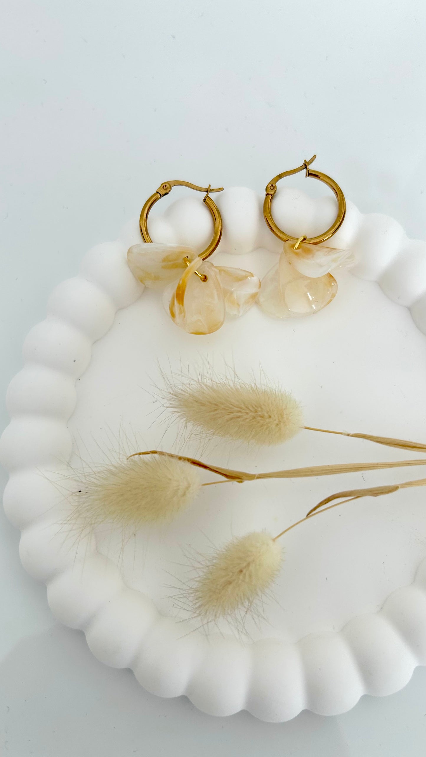 Boucles d'oreilles Floriane ivoire marbré